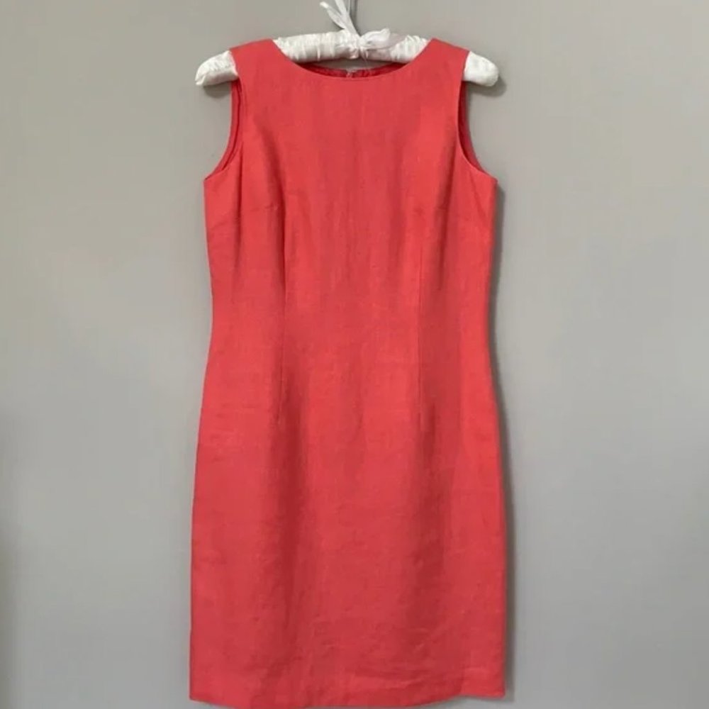 Talbots 100% Irish linen coral color sheath dress back zip fully lined size 2